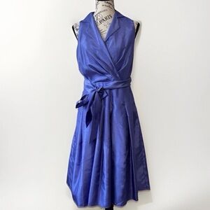 Evan-Picone Cobalt Blue Faux Wrap Dress Sleeveless Pleated Midi Size 6